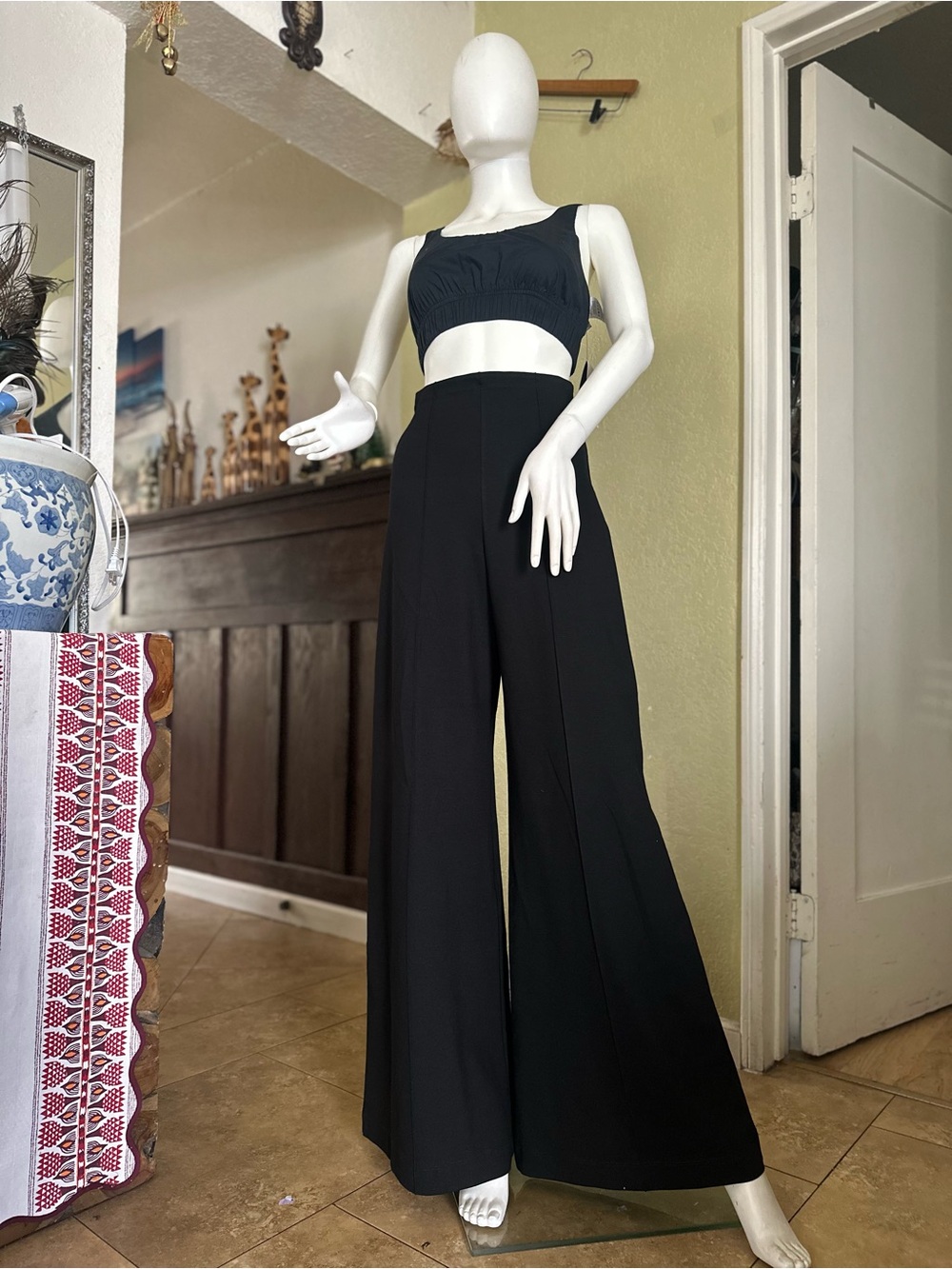 High-Rise Wide-Leg Black Palazzo Pants long version
